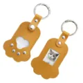 Cat paw PU leather pet hair storage keychain portable memorial souvenir bag photo frame charm - Yellow