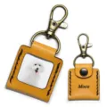 Mini leather photo album keychain with antique bronze clasp, custom cute pet photo holder. - Yellow