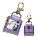 Leather photo album keychain custom mini picture holder keyring purple couple gift - Purple