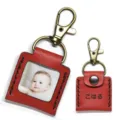 Red leather photo keychain customized mini picture album pendant DIY custom keyring gift - Red