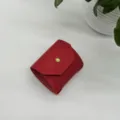 Red leather wrap wallet mini coin purse with snap closure for daily portable card cash storage. - Red