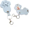 Cute cat paw PU leather keychain for pet photo and memento storage, stylish and portable. - Blue