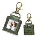 Green leather mini photo album keychain custom picture holder keyring for baby gift - Green