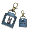 Personalized custom leather photo album keychain mini picture frame key ring for special gifts - Blue