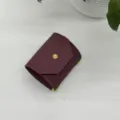 Minimalist dark red leather wallet, compact cash wrap cardholder with snap button. - Purple