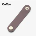 PU leather earphone cord organizer strap cable winder detail view for daily neat storage - Coffee