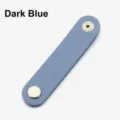 PU leather cable organizer strap dark blue portable earphone cord winder desktop wire management. - Blue