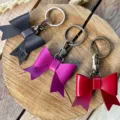 PU leather bow keychain bag pendant sweet bow styling accessory creative key ring detail view - Black