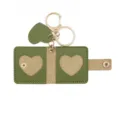 Green leather heart photo keychain mini couple picture holder ring pendant stylish accessory - Green