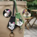 Custom hand-painted pet leather luggage tag keychain, personalized animal bag charm pendant. - 1PCS / Green