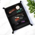 PU leather valet tray desktop organizer with divider for entryway keys watch storage. - Black Storage Tray