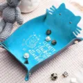Cute cat folding dice tray PU leather portable storage box for tabletop gaming accessories - Blue