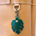 Green monstera leaf PU leather bag charm vintage keychain stylish accessory for daily use - Leaf Lobster Clasp Style