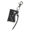 Retro PU Leder Feuerzeug Etui Schlüsselring Anhänger mit Kontrast Handnaht Metallösen - Handgenähter Stil / Schwarz mit weißer Linie