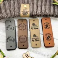 Detailed view of DIY PU leather labels for handmade knitting hats, crafts and accessories. - 2.5*7.6cm / Gray
