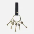 Mittelalter PU Leder Schlüsselring mit Vintage Messing Ring Cosplay Kostüm Zubehör - Stil A (Ohne Schlüssel) / Schwarz