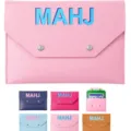 PU leather mahjong rule card storage bag variant in multiple colors with magnetic buckle. - Pink