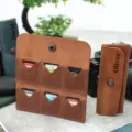 Leren SD kaart houder etui opbergtas voor camerakaarten met 6 sleuven bruin retro design - Bruin
