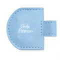 Customizable PU leather magnetic bookmark pen holder detail view, soft blue clip for reading. - Light Blue