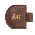 Brown PU leather magnetic bookmark pen holder, custom initials, cute office stationery gift. - Brown