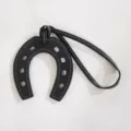 Black PU leather horseshoe bag charm with white stitching stylish handbag pendant accessory - Black