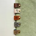 Handmade leather tags with rivets for knitted items, custom logo blank labels in various colors. - 2*7cm / Gray