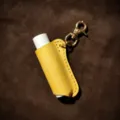 Vintage gele lederen lippenbalsem houder met metalen sleutelhanger, draagbare lipverzorging tas. - Geel