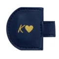 Dark blue PU leather magnetic bookmark pen holder with gold foil letter K and heart design - Dark Blue