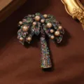 Broche palmier perles vintage avec strass brillants élégant manteau bijoux de luxe pin - Broche Cocotier Perle en Strass