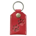 Red PU leather pet hair keepsake keychain with cute paw print hollow design and ring. - Red