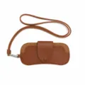 Brown PU leather glasses pouch with neck strap, stylish sunglasses storage bag for use. - Dark Brown