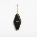Detail shot of black PU leather diamond shaped keychain with brass keyring and custom letter. - Black Stitched Style (No Logo) / Black