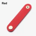 Red PU leather cable organizer strap, durable earphone cord winder for neat storage. - Red