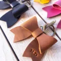 Minimalist PU leather bow keychain bag charm cute bowknot pendant accessory key ring - Brown
