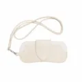 Beige PU leather glasses case with neck lanyard, portable sunglasses pouch with snap button closure. - Milky White