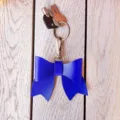Blue PU leather bow keychain sweet bag charm cute pendant metal keyring for women girls key holder - Blue