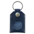 PU leather pet hair souvenir keychain, square storage bag with metal ring and snap button. - Dark Blue