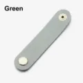PU leather earphone cable organizer strap, portable cord winder in green color option. - Light Green