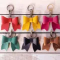 Leather Bow Keychain Cute Bag Pendant Metal Ring Multi-color Creative Accessory Choice - Yellow