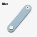 Blue PU leather cable organizer strap, portable earphone cord winder and tidy holder. - Light Blue