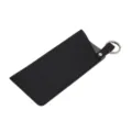 Black PU leather glasses pouch with spring ring, portable anti-scratch sunglasses storage bag. - Black