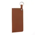 Brown PU leather glasses case with metal ring portable sunglasses storage pouch portable holder - Lychee Pattern Leather Style / Spring Ring Version / Brown