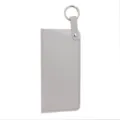 Portable gray leather glasses sleeve case with metal ring hook for daily use storage. - Lychee Pattern Leather Style / Spring Ring Version / Gray
