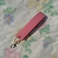 Pink PU leather wristlet keychain strap with gold hardware for car keys and bags daily use. - Hot Pink