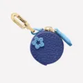 Blue PU leather mini coin purse with cute flower charm and gold hardware keychain. - Blueberry