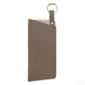 Portable taupe leather glasses sleeve with metal keyring and secure pocket design. - Lychee Pattern Leather Style / Khaki