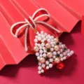 Christmas tree pearl bow brooch elegant rhinestone bell pin festive holiday fashion jewelry gift - Large Red Ribbon Pearl Christmas Bell
