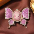 Vintage Viktorianisch Kamee Schmetterling Brosche Strass Emaillierte Mode Schmuck Accessoire - Kamee Schmetterling Schönheit Rosa / Rosa