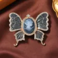 Vintage viktorianischer Stil Kamee Schmetterling Brosche elegante Strass Kristall Anstecknadel - Kamee Schmetterling Schönheit Grau / Grau