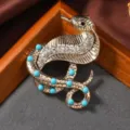 Vintage turquoise-style cobra brooch, dual-use snake lapel pin for commuting and daily wear. - Imitation Turquoise Cobra Brooch